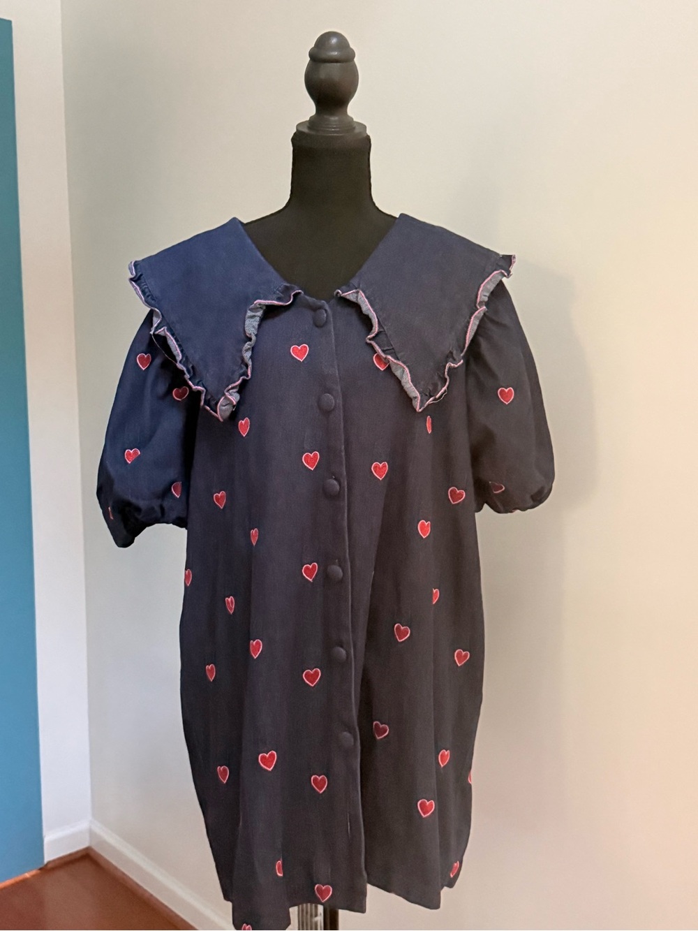 Sister Jane Navy Denim Cottage Core Babydoll Dress Sz XL - Picture 4 of 11